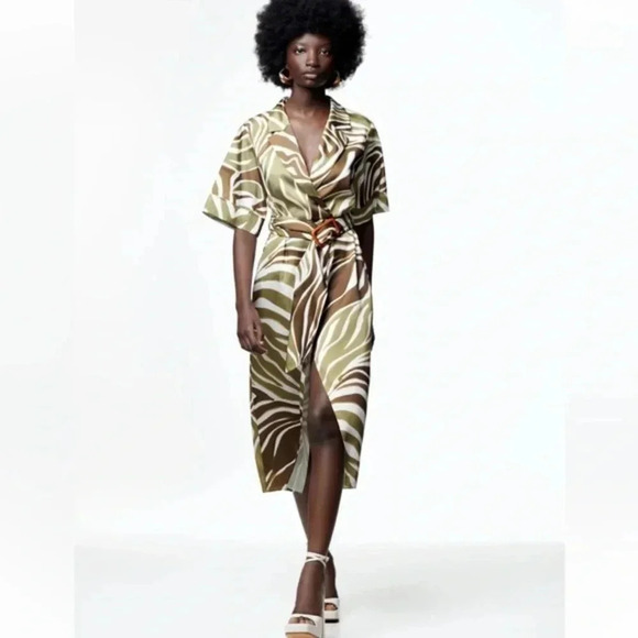 New Zara Animal Print Midi Shirt Dress - Picture 10 of 11